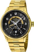GEVRIL Men's Giromondo Black Dial Stainless Steel Bracelet Watch, 40mm