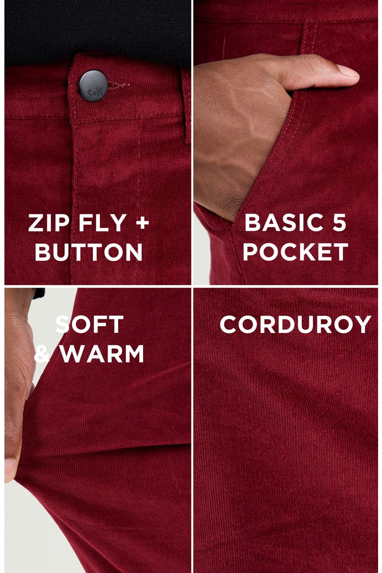 Slim Fit Five-Pocket Corduroy Pants, Alternate, color, BURGUNDY