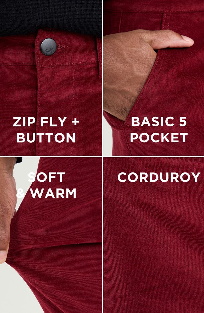 Spring + Mercer Slim Fit Five-Pocket Corduroy Pants, Alternate, color, Burgundy