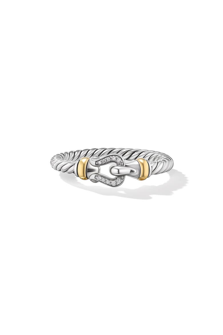 Petite Buckle Diamond Ring, Alternate, color, STERLING SILVER/ GOLD