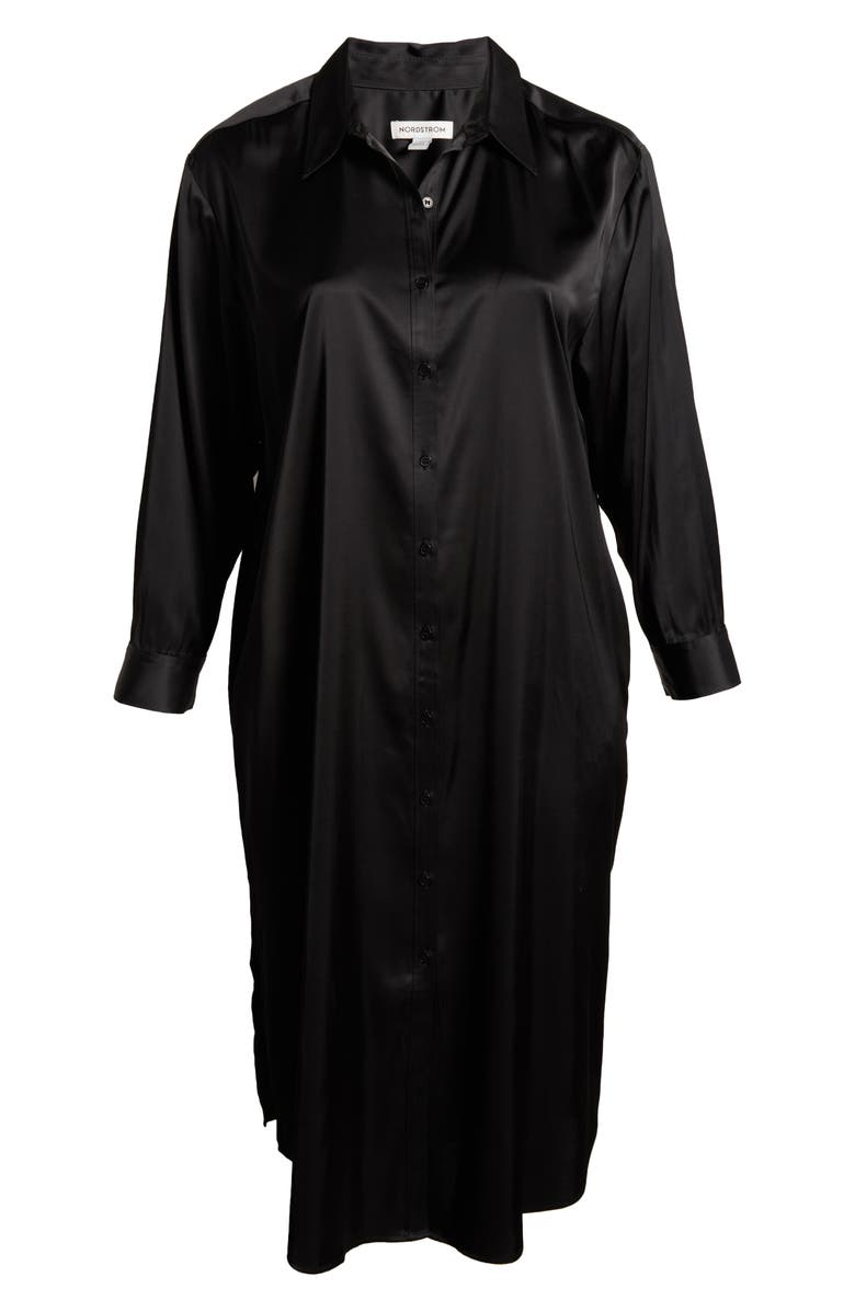 Nordstrom Long Sleeve Satin Midi Shirtdress, Alternate, color, 