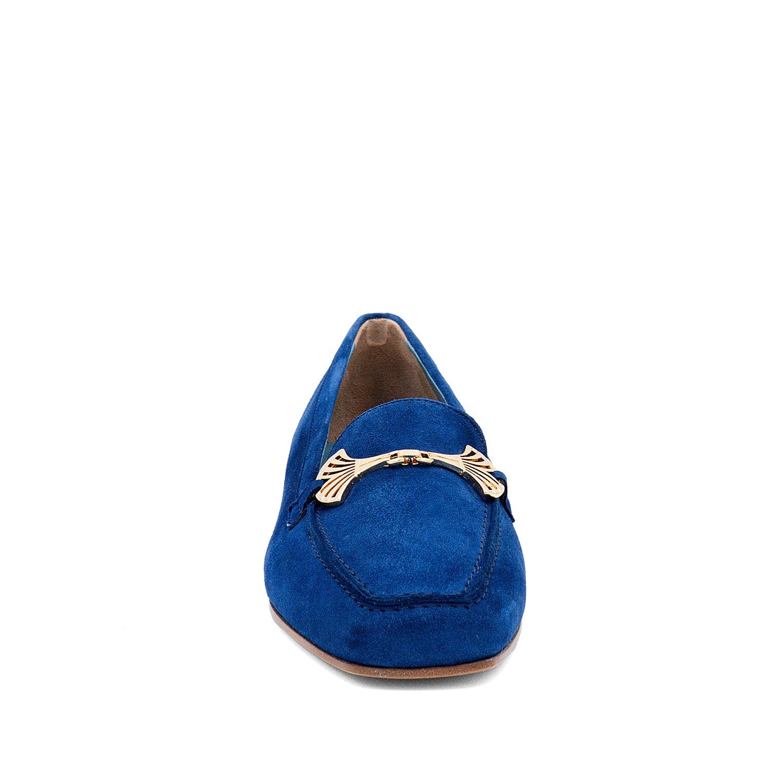 Valentina Rangoni Bazar Flat, Alternate, color, Blue Suede, Gold Ornament