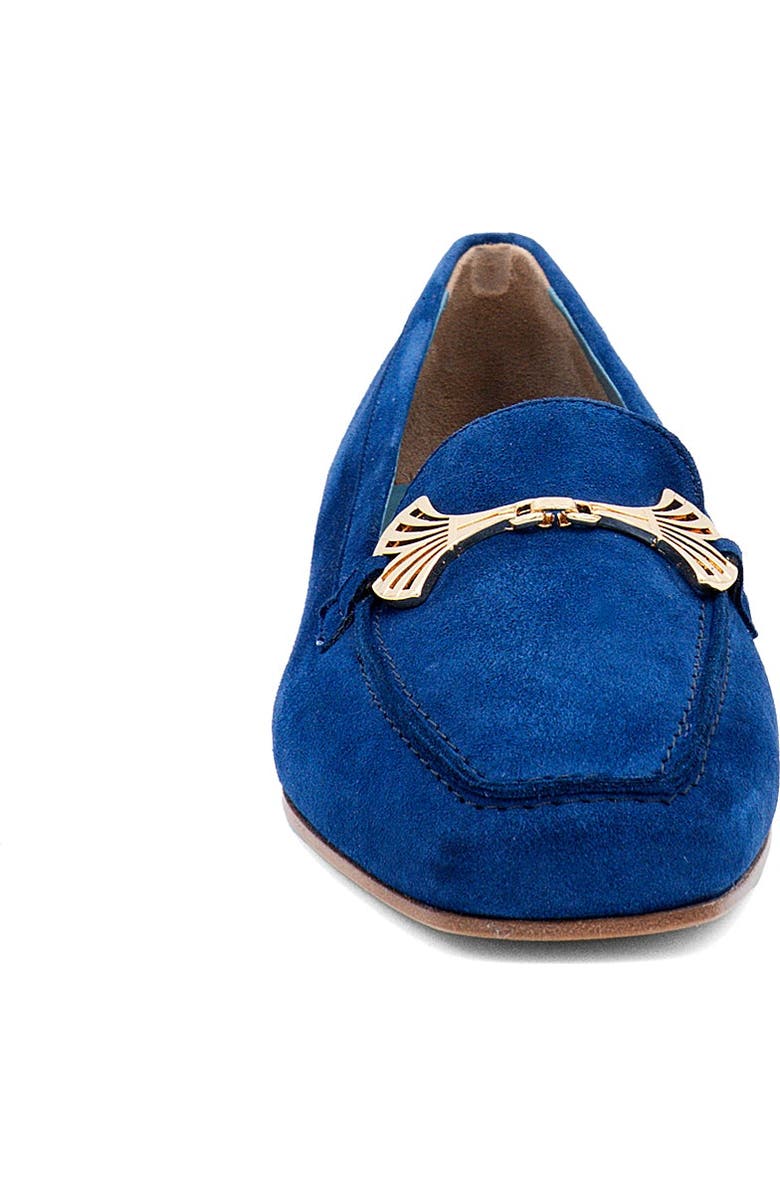 Valentina Rangoni Bazar Flat, Alternate, color, Blue Suede, Gold Ornament