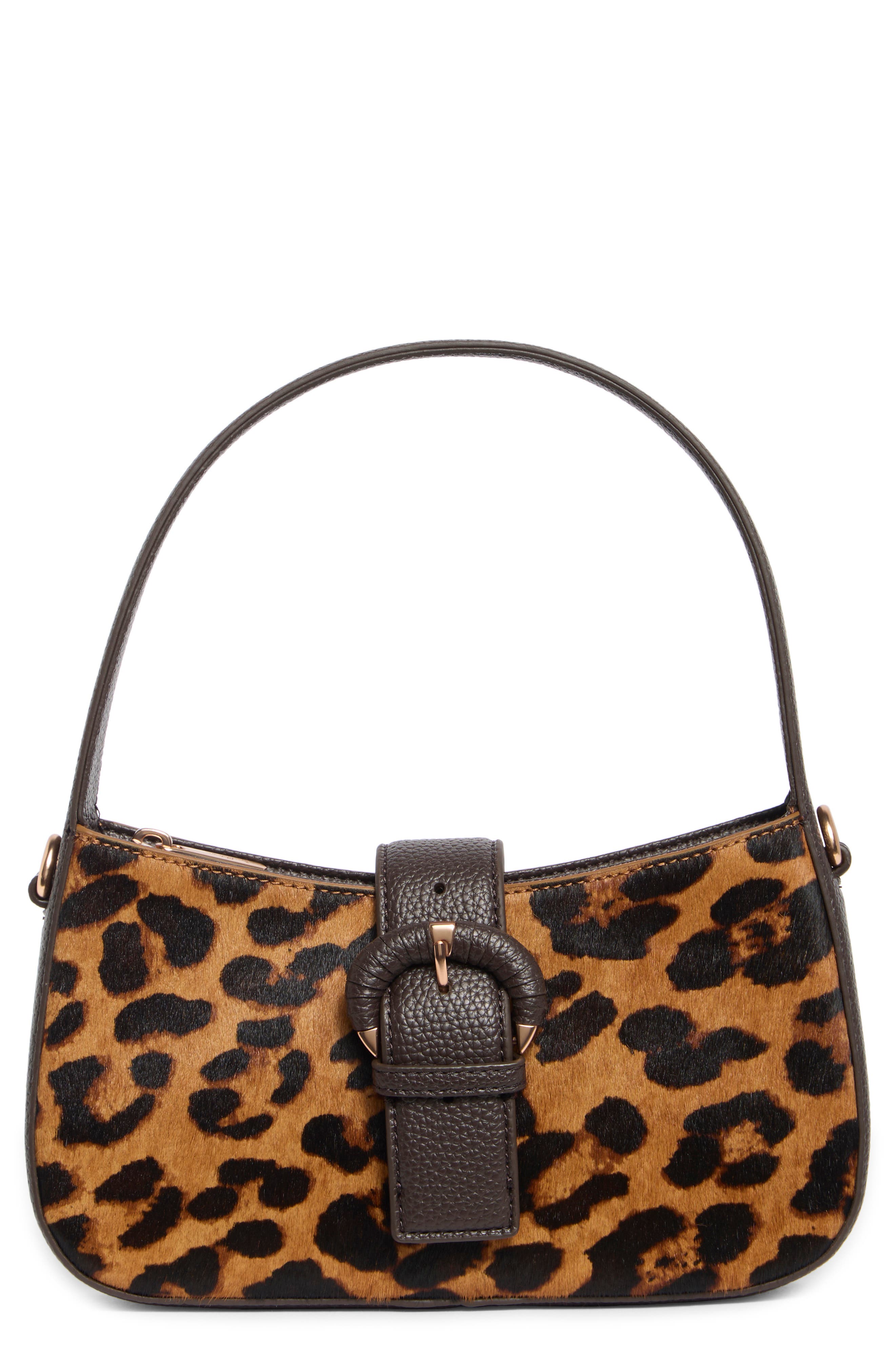 Lucia Top Zip Demi Shoulder Bag, Main, color, LEOPARD CALF-HAIR/ CACAO