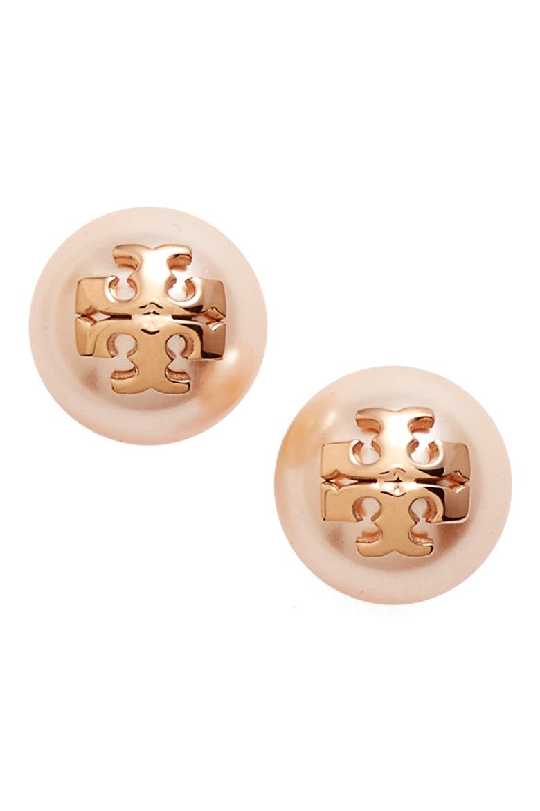 Moondance Pearl Stud Earrings, Main, color, ROSE GOLD