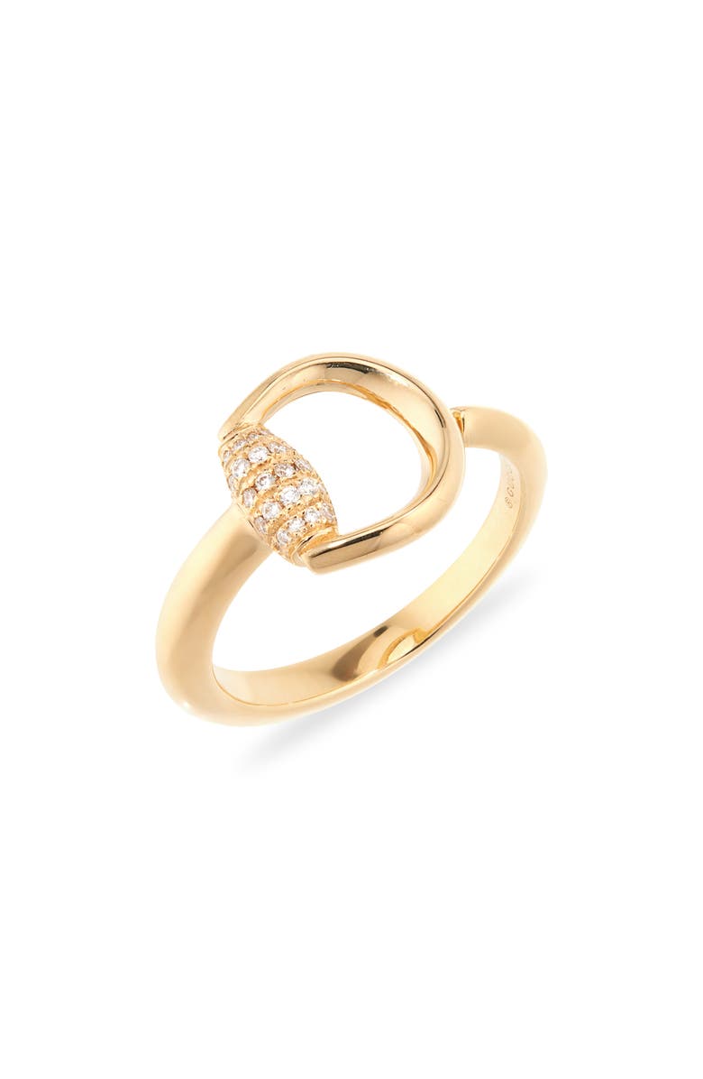 Gucci Horsebit Demi Pavé Diamond Open Ring, Main, color, Gold