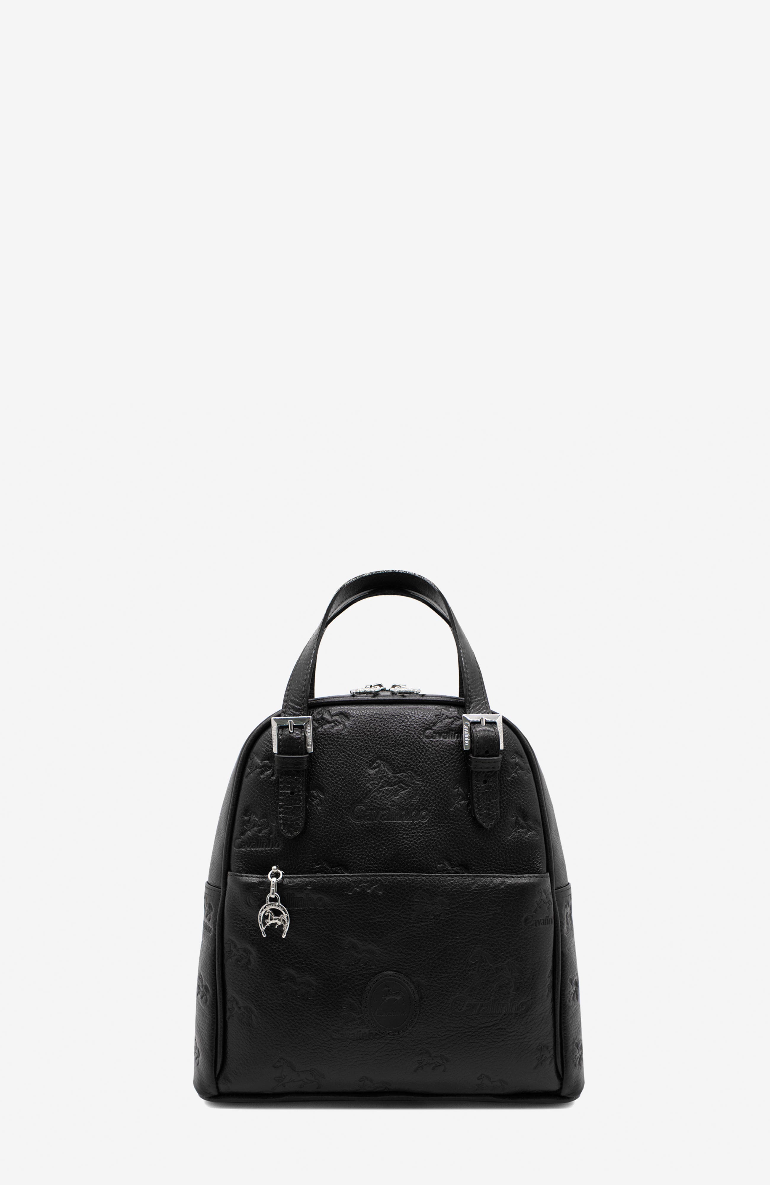 Cavalo Lusitano 548 Embossed Leather Backpack, Main, color, Black