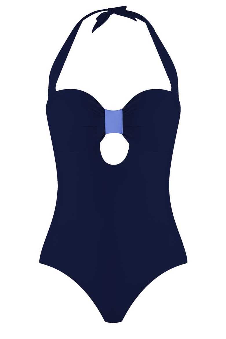 Sicily Bow-style One-piece Swimsuit, Alternate, color, Navy blue