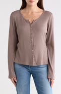 Renee C Button Detail Ribbed Top