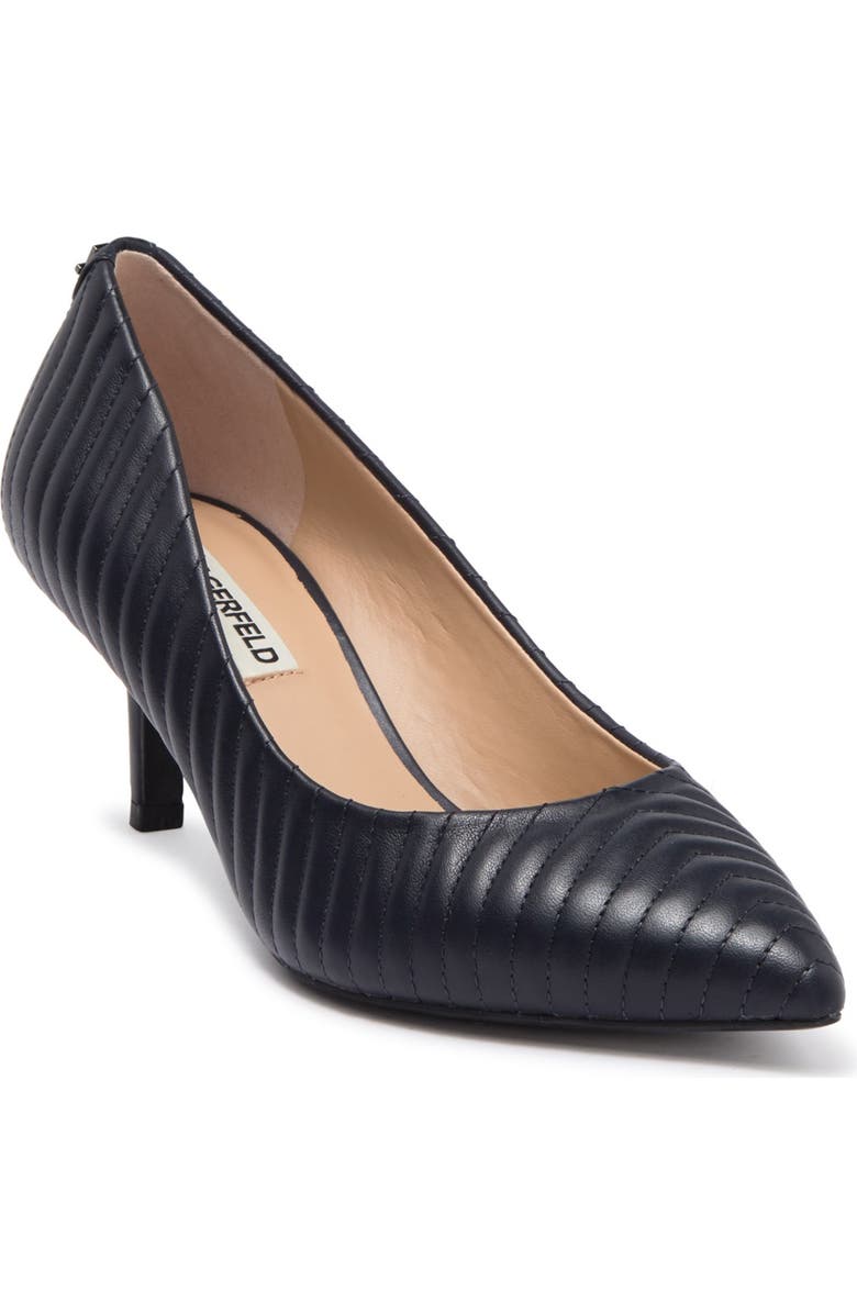 KARL LAGERFELD PARIS Rosette Quilted Pointed Toe Pump, Main, color, Midnight