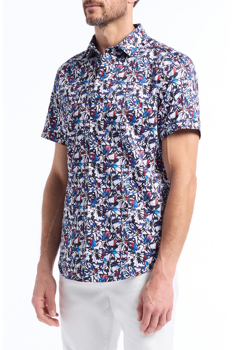 Dolwen Short Sleeve Cotton Button-Up Shirt, Alternate, color, BLUE MULTI