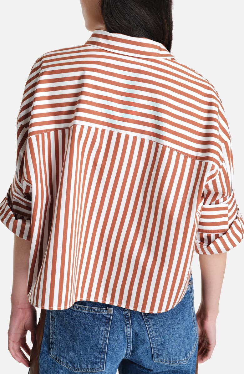 TWP Next Ex Stripe Cotton Button-Up Shirt, Alternate, color, Ivory/ Cognac