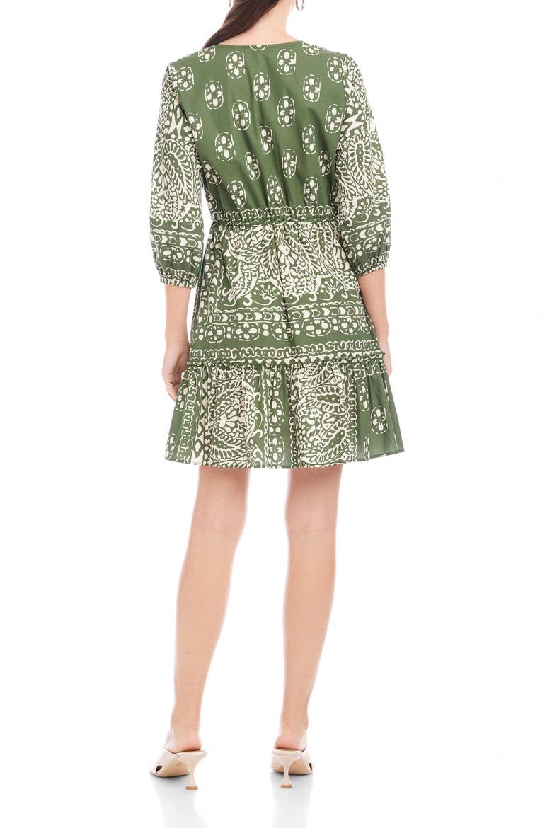 Tasha Drawstring Waist Tiered Cotton Dress, Alternate, color, GREEN PRINT