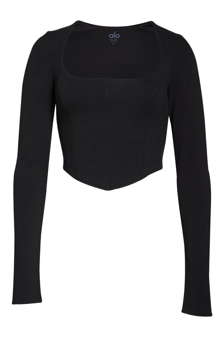 Corset Detail Crop T-Shirt, Alternate, color, BLACK