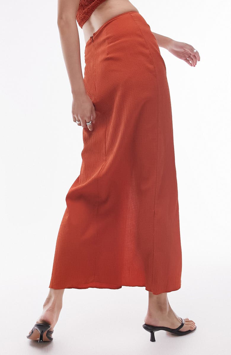 Topshop Ruched Midi Skirt, Alternate, color, Rust