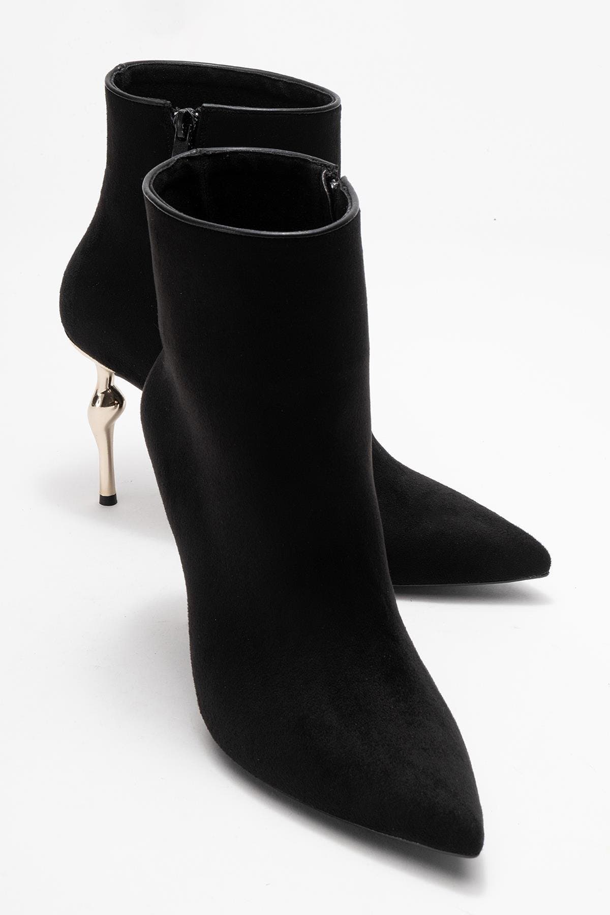 Prologue Shoes Crista Pointed Toe Bootie, Alternate, color, Black Suede Faux Leather