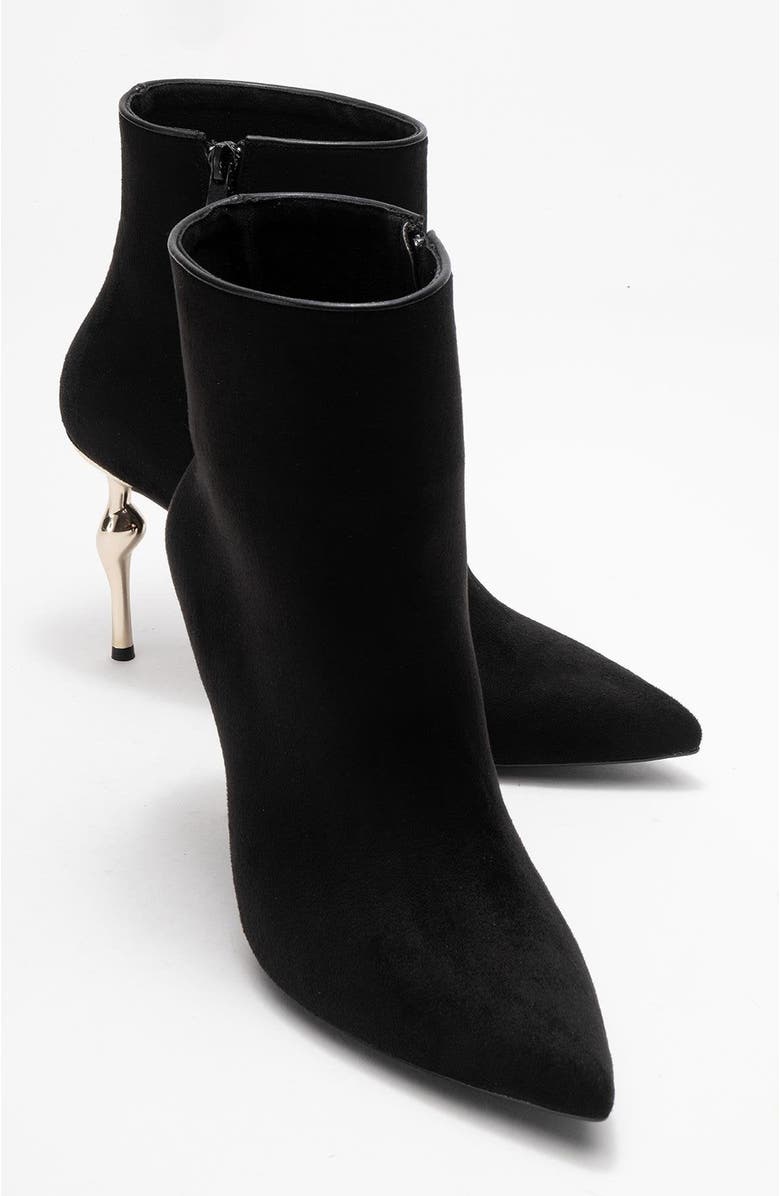 Prologue Shoes Crista Pointed Toe Bootie, Alternate, color, Black Suede Faux Leather