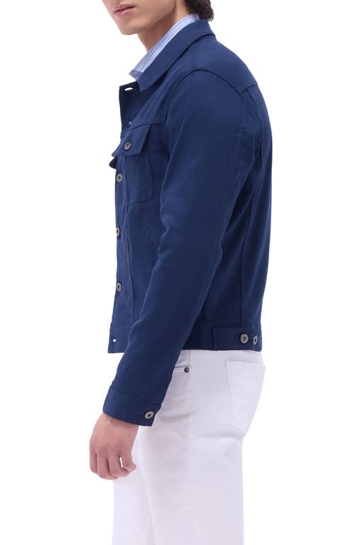 Bugatchi Stretch Linen & Cotton Trucker Jacket In Navy