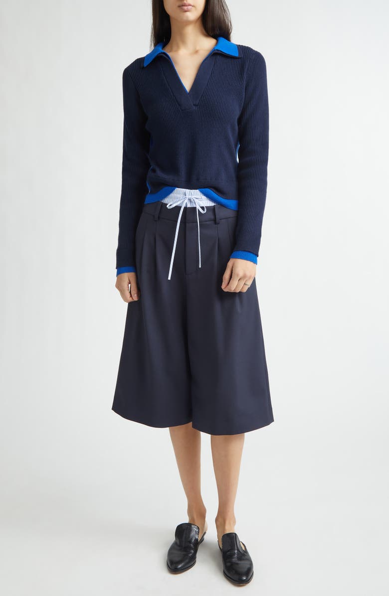 MONSE Double Waistband Stretch Wool Culotte Pants, Alternate, color, Dark Sapphire