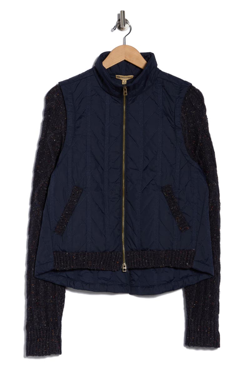 Mock Neck Quilted Two-Fer Jacket, Alternate, color, NAVY