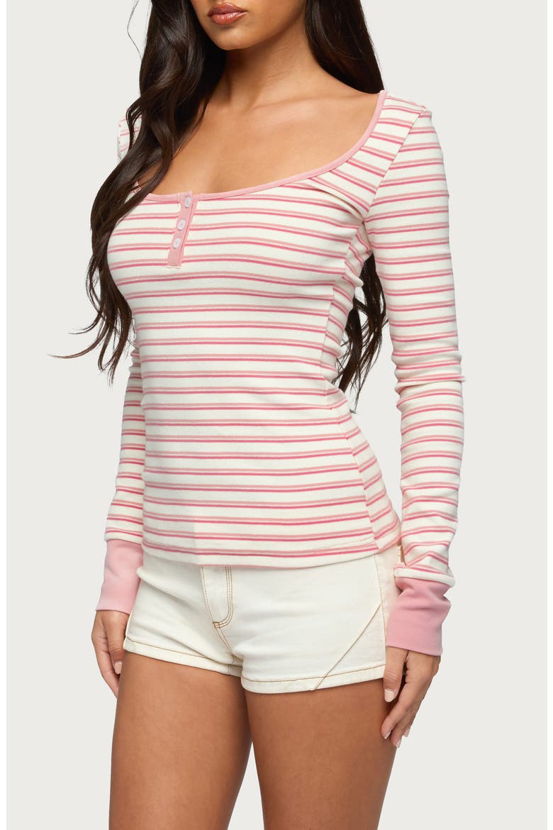 Jaida Stripe Stretch Cotton Henley Top, Alternate, color, PINK