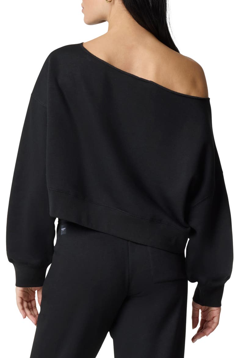 Crystal Bow Off the Shoulder Crop Sweatshirt, Alternate, color, BLACK