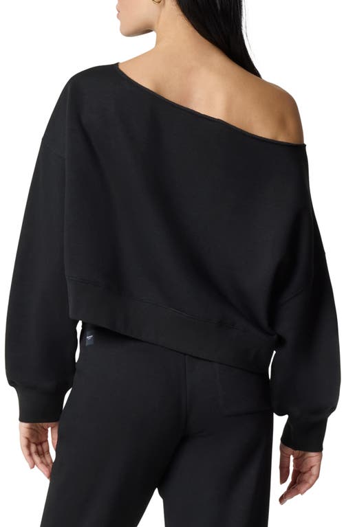 Florence By Mills Crystal Bow Off The Shoulder Crop Sweatshirt In Black