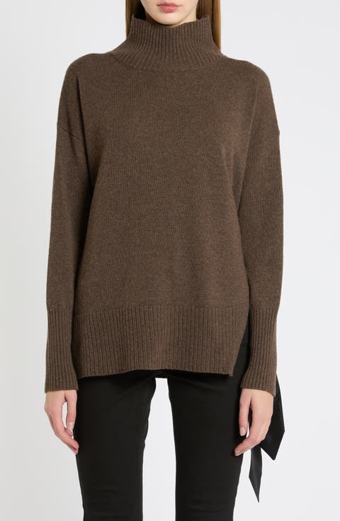 Silk Detail Mock Neck Sweater