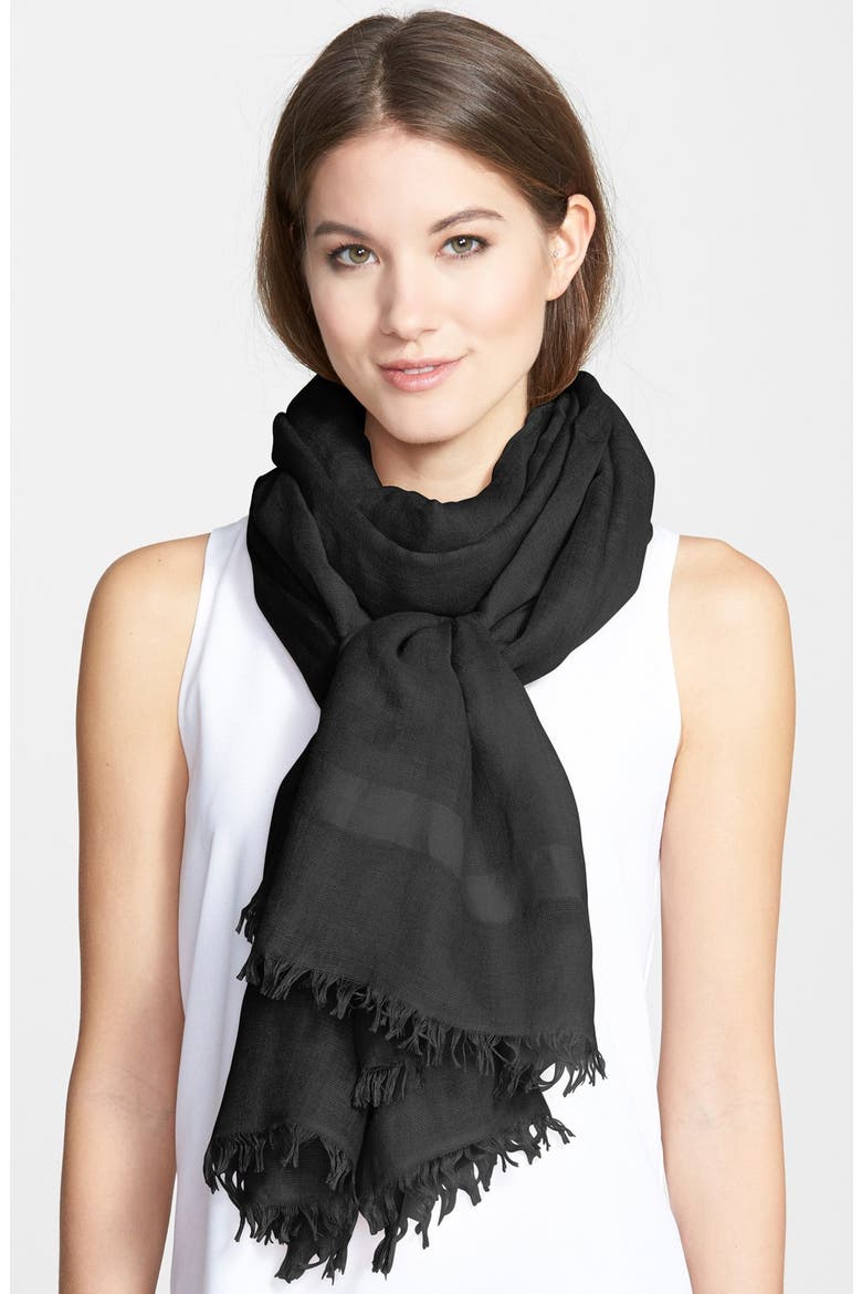 'Lightness' Linen Blend Scarf, Main, color, BLACK