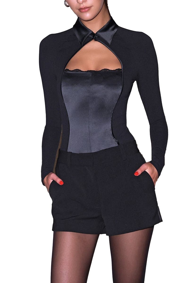 Fleur Du Mal Tuxedo Shorts, Main, color, Black