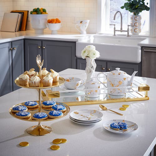 Jonathan Adler 1948 Canape Plate Set/set Of 4 In White/gold Splatter