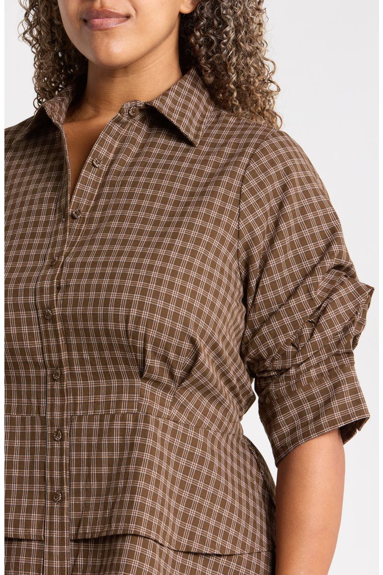 Plaid Double Peplum Top, Alternate, color, COLD BREW MULTI