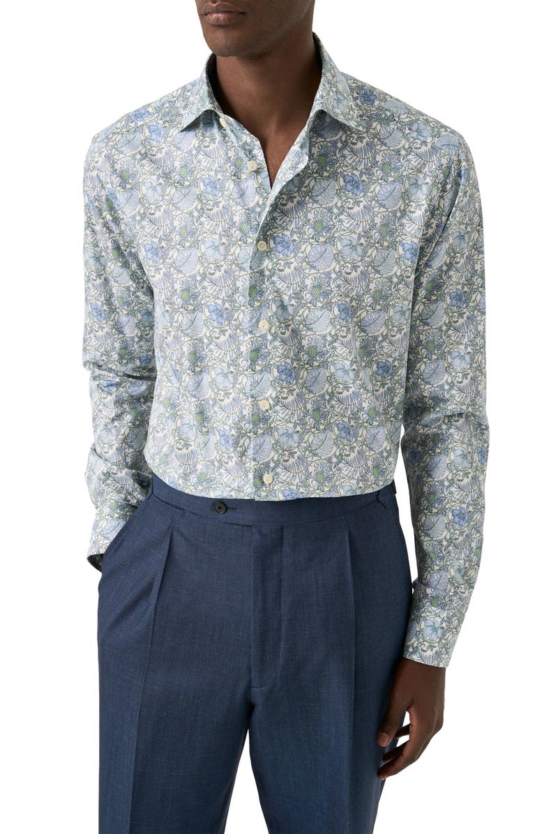 Eton Slim Fit Floral Dress Shirt, Main, color, Medium Green