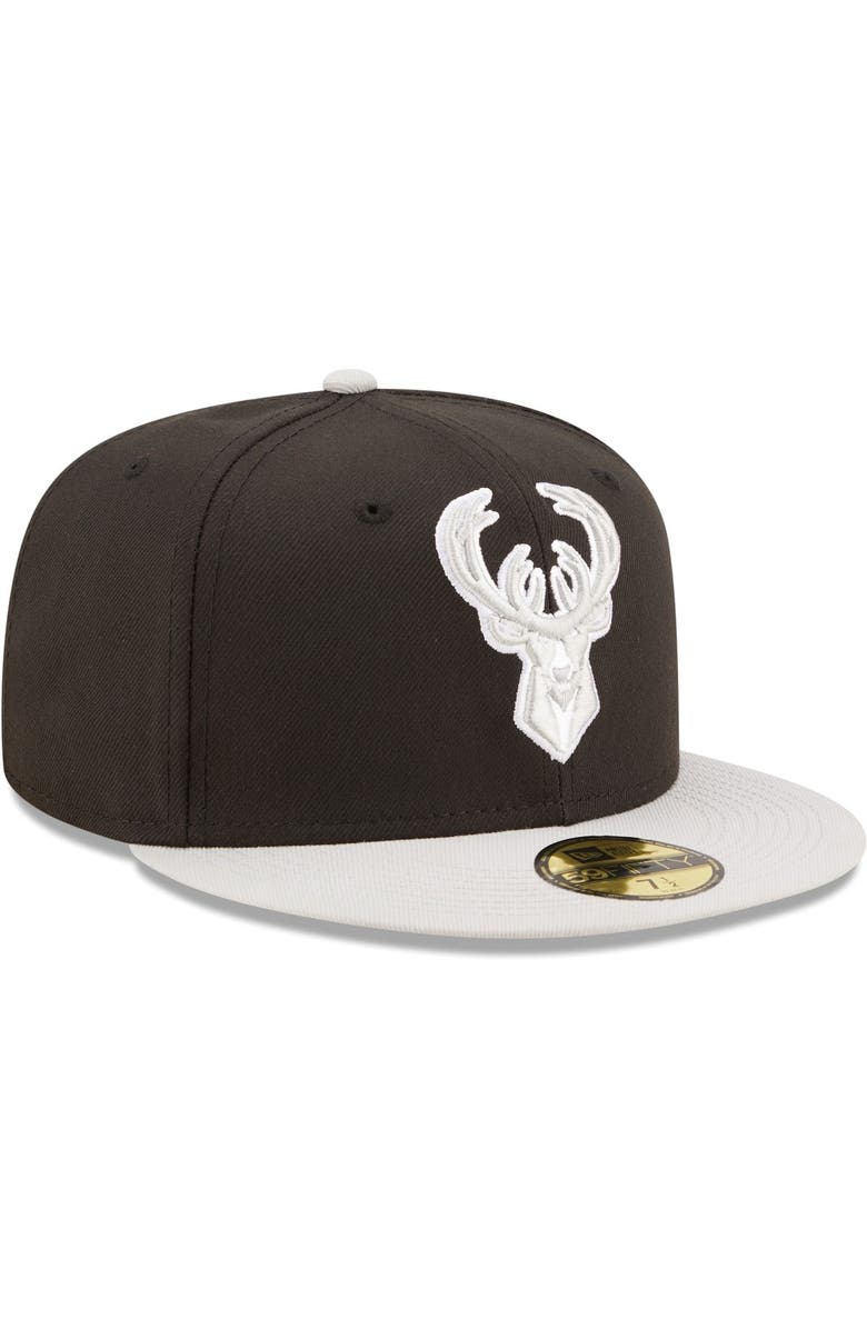 New Era Men's New Era Black/Gray Milwaukee Bucks Two-Tone Color Pack 59FIFTY Fitted Hat, Alternate, color,