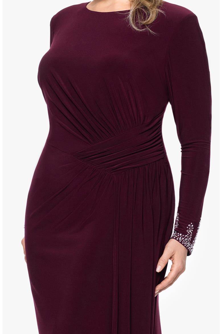 Bead Detail Long Sleeve Knit Gown, Alternate, color, WINE