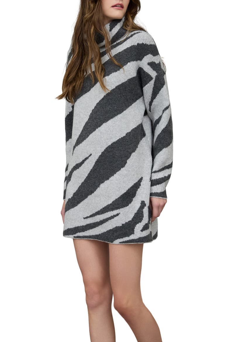 Zebra Stripe Long Sleeve Turtleneck Sweater Dress, Alternate, color, GREY