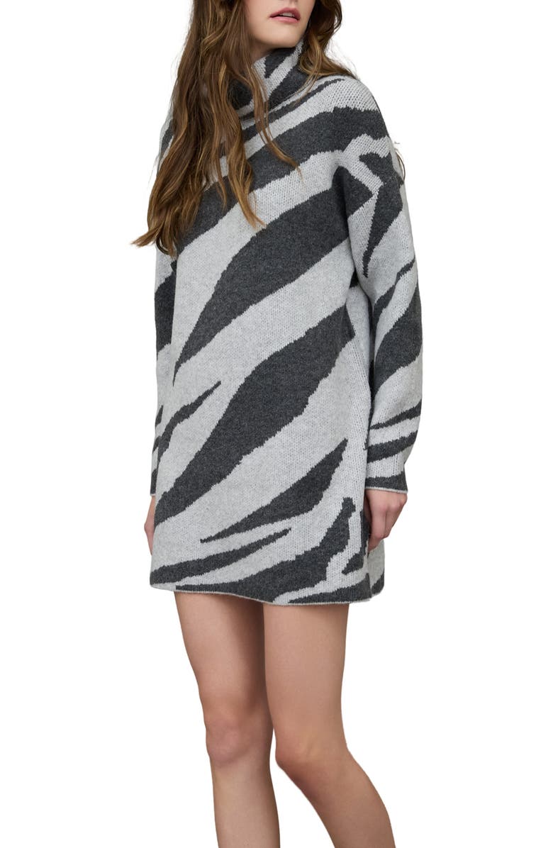 Blu Pepper Zebra Stripe Long Sleeve Turtleneck Sweater Dress, Alternate, color, Grey