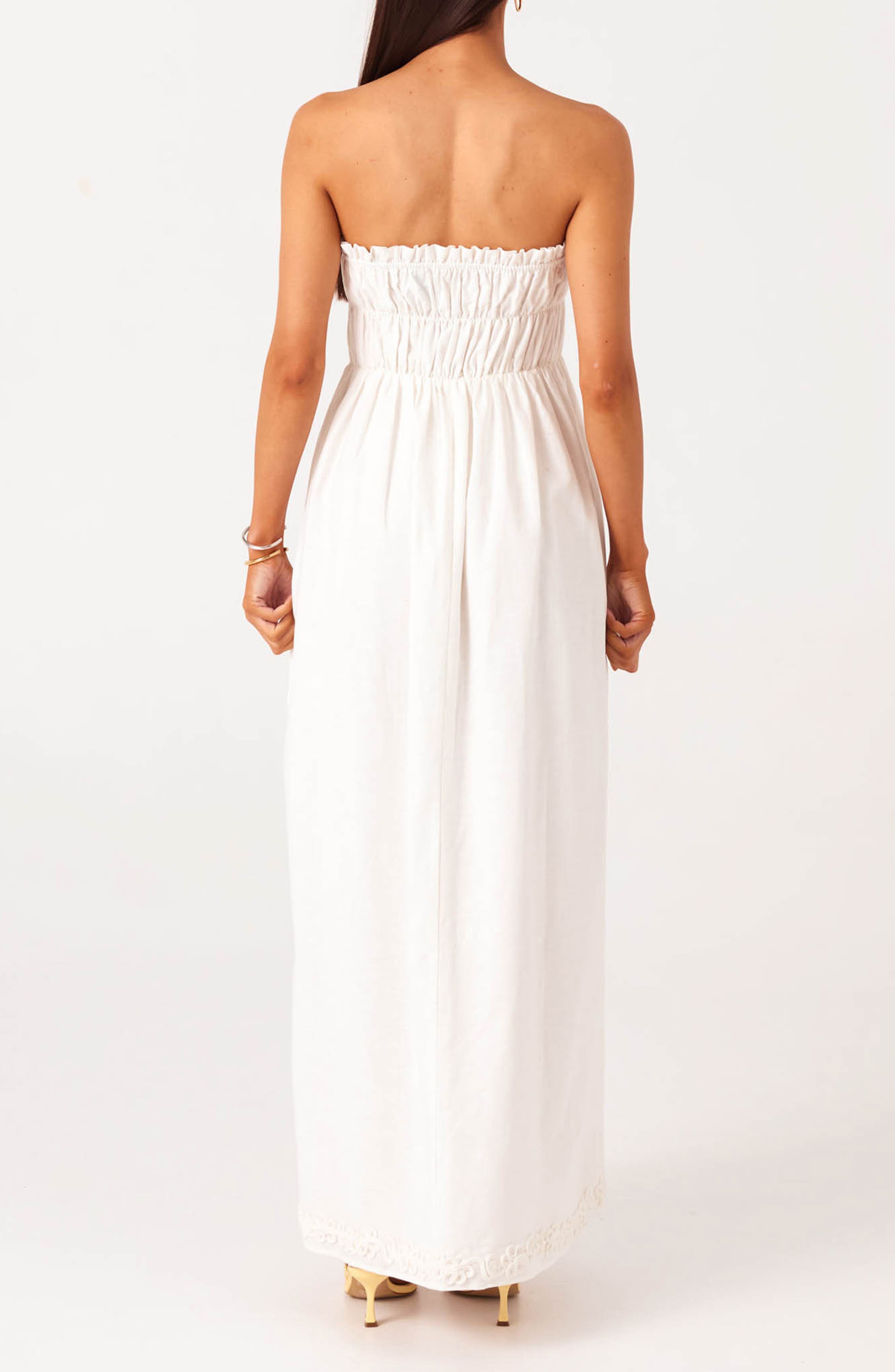 catania white linen strapless dress Catania White Linen Strapless Dress