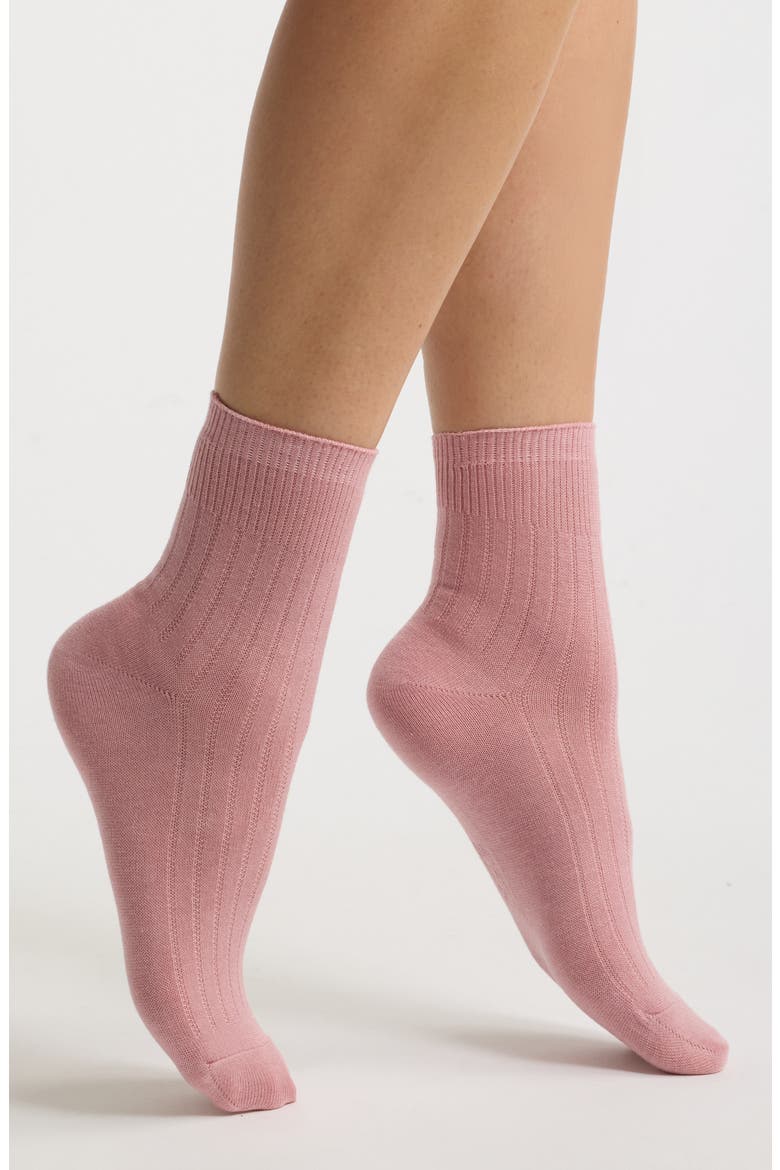 Rib Crew Socks, Main, color, DUSTY ROSE