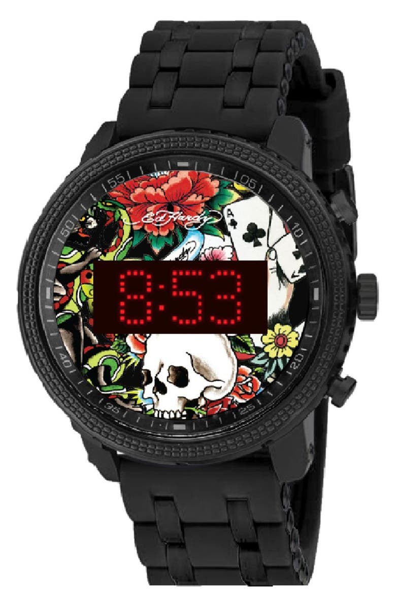 Ed Hardy x Ed Hardy Printed Digital Silicone Strap Watch, 42mm, Main, color,