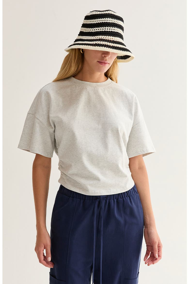 Semi Cropped Ruched Knit Top, Main, color, White Melange