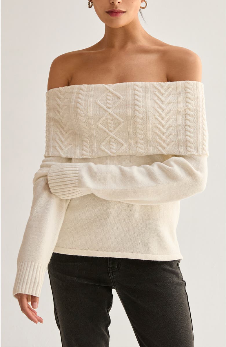 CRESCENT Off Shoulder Cable Knit Top, Main, color, Ivory