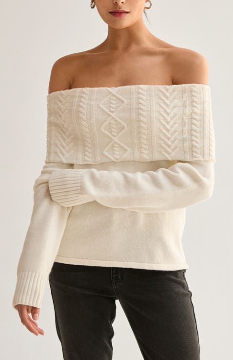 Off Shoulder Cable Knit Top