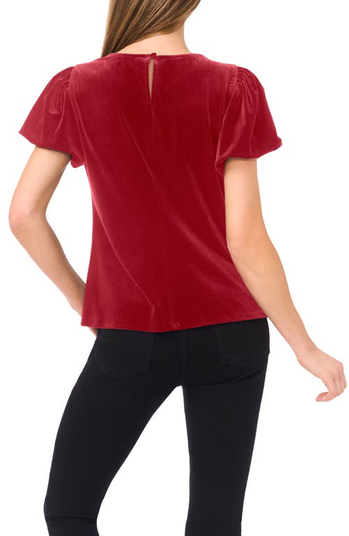 Cece Puff Sleeve Stretch Velvet Top In Red