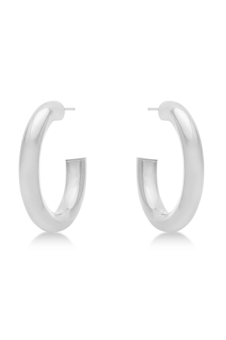 Medium Open Hoop Earrings 14k, Alternate, color, White Gold