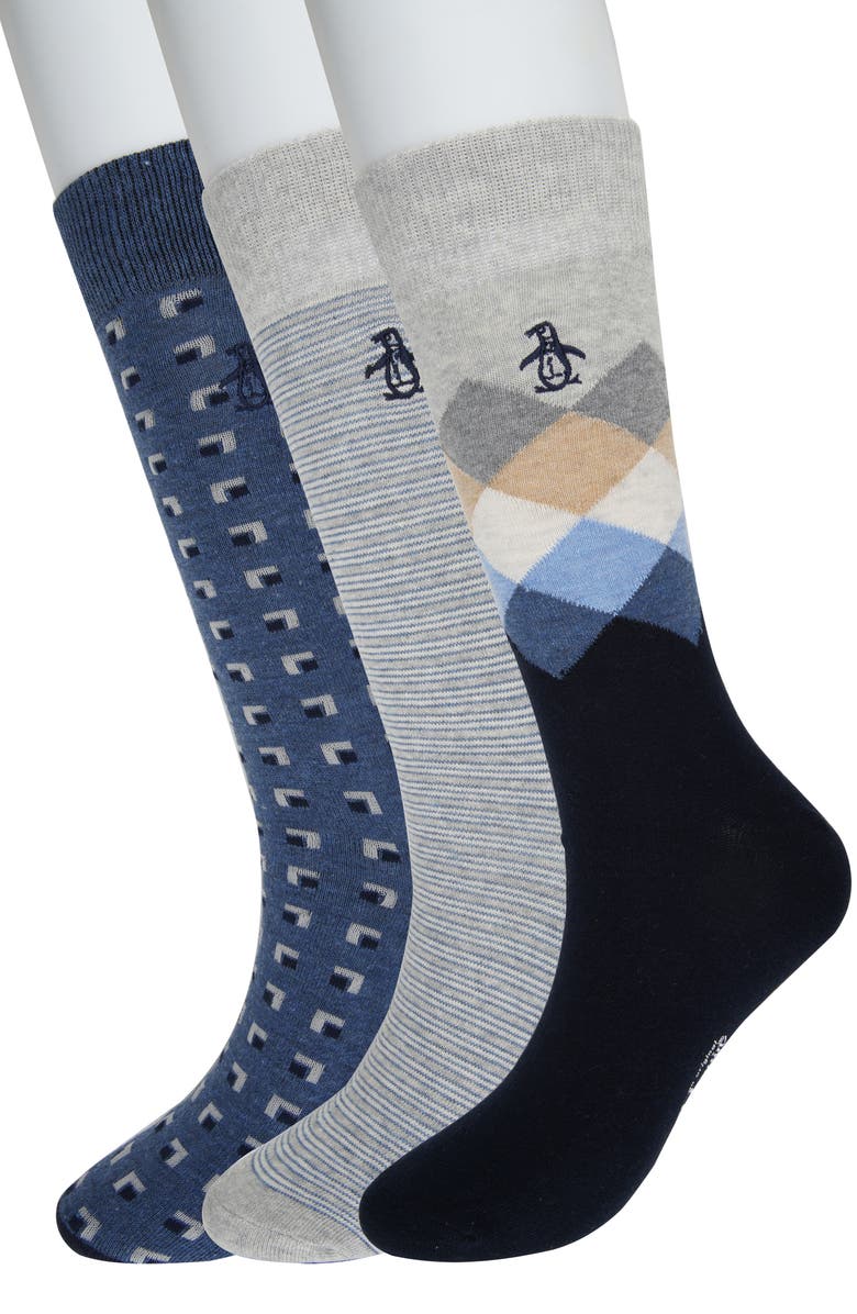 Original Penguin 3-Pack Wyatt Argyle Crew Socks, Main, color, 