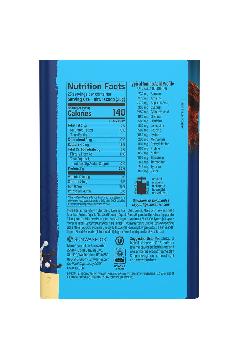Organic Warrior Blend Endurance + Mushroom Protein Powder, Vanilla, 912.33g Tub, Alternate, color, No Color