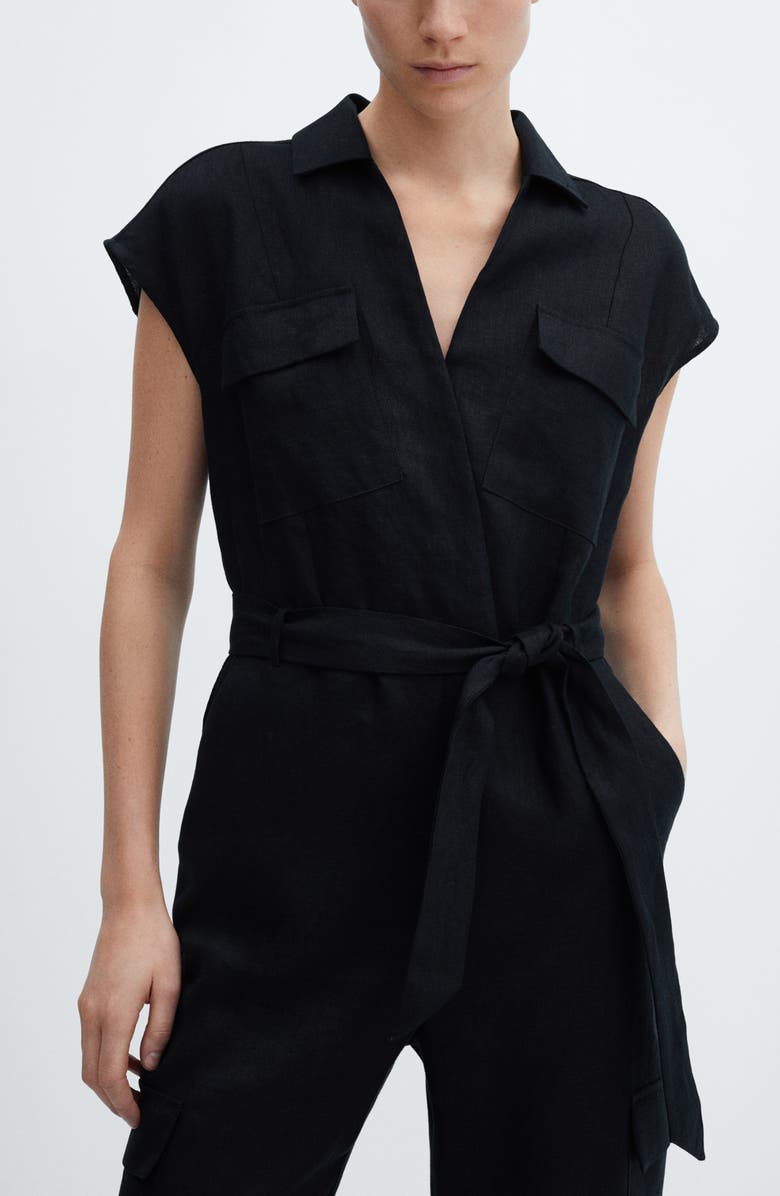 MANGO Linen Cargo Jumpsuit, Alternate, color, 