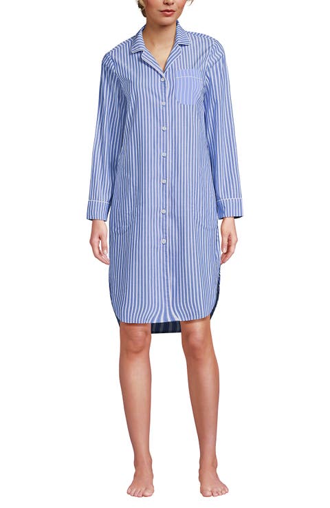 Lands' End Cotton Poplin Long Sleeve Sleepshirt Nightgown