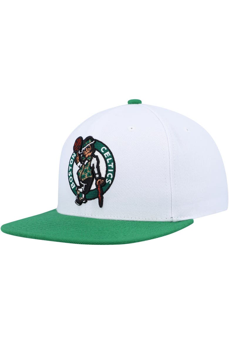 Men's Mitchell & Ness White/Green Boston Celtics Side Core 2.0 Snapback Hat, Alternate, color, White